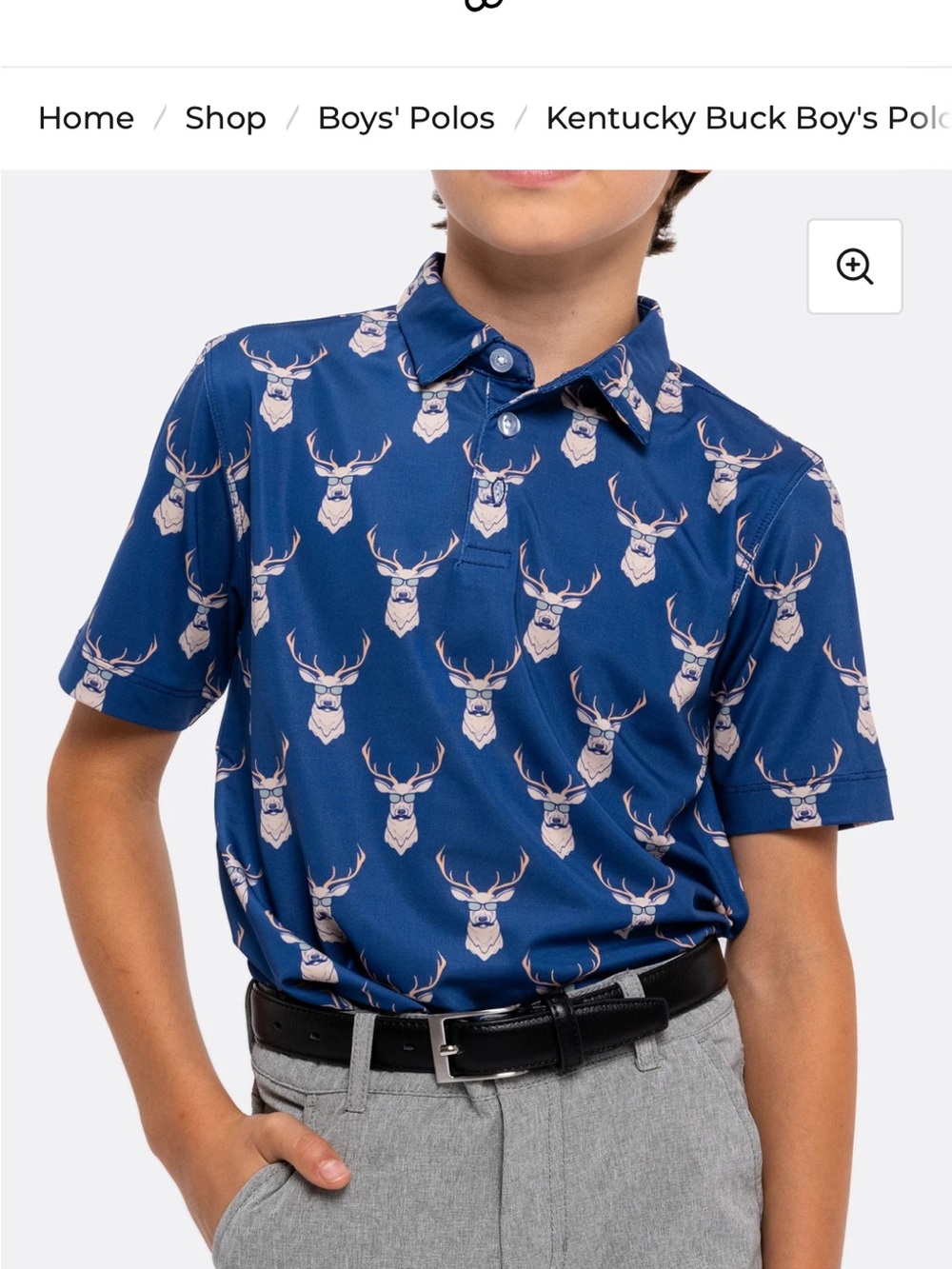 Waggle Boys Navy Deer-Print Polo Shirt
